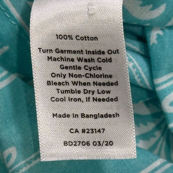 TALBOTS PALM PRINT SHIRT. AQUA. - Picture 8 of 8